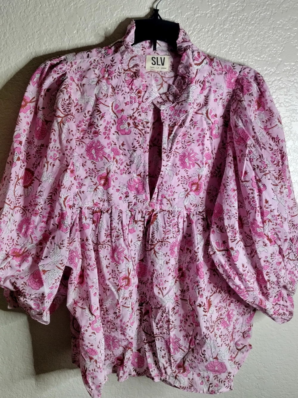 SLV Sur La Vague Classic Floral Puff Sleeve Pink Blouse Sz 6